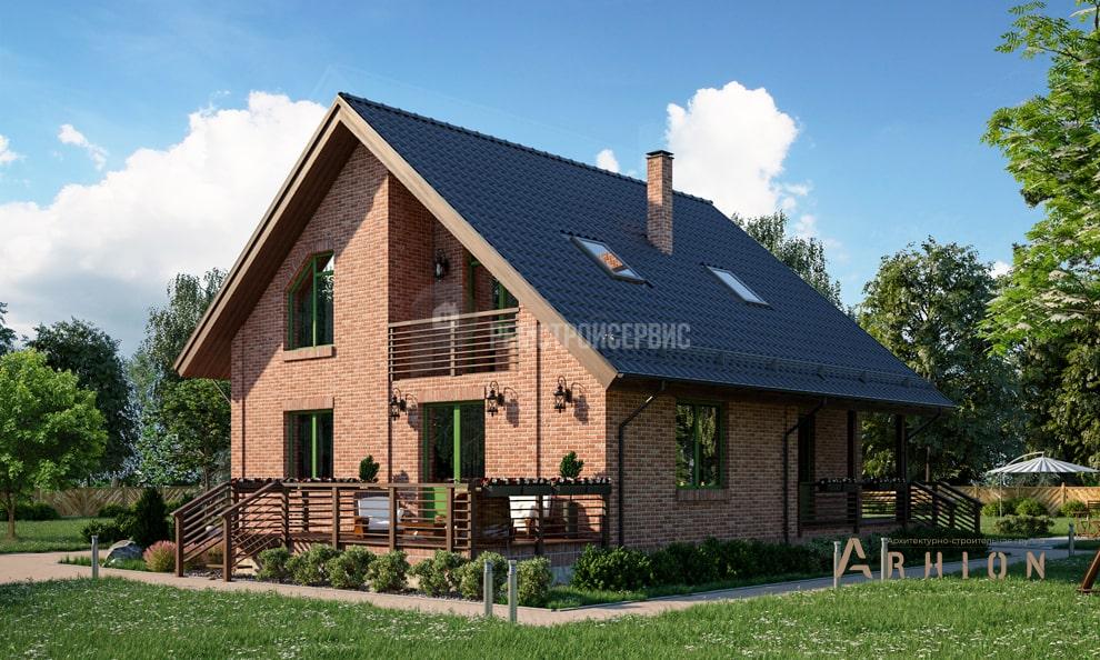 2. Проект одноэтажного дома в европейском стиле с двускатной кровлей, t-26-01, площадью - 146 кв c мансардой, сауной, терассой, балконом, гаражом